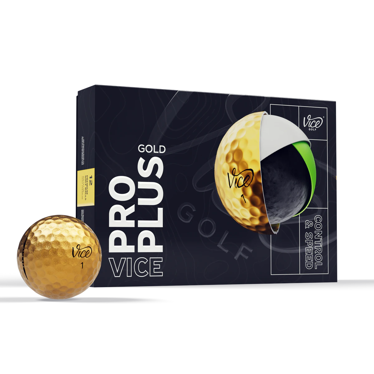 Vice Pro Plus Gold - 12 pelotas de golf de edición limitada
