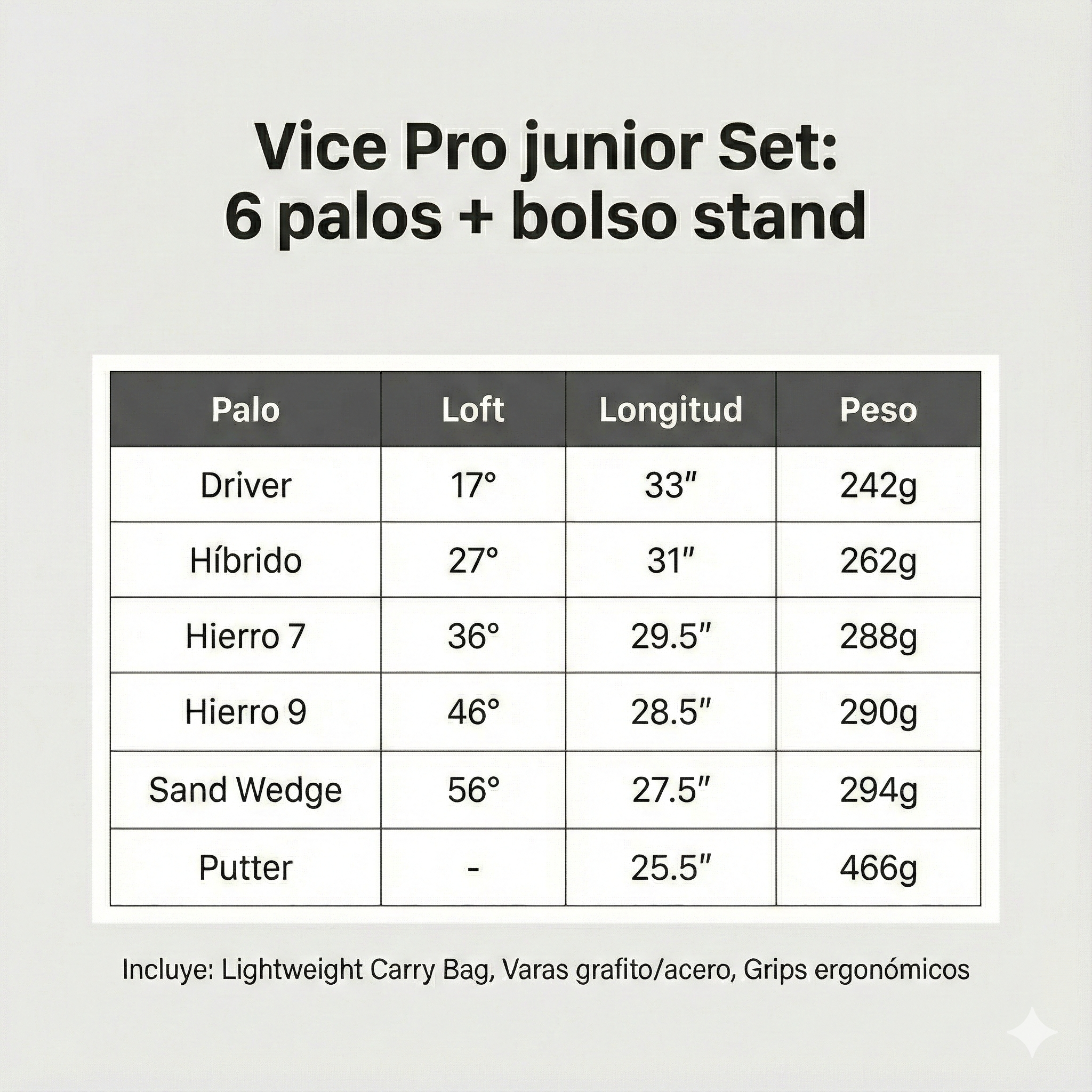 Set Golf Junior Vice Pro 6 Palos con Bolso - Niños 5-8 Años